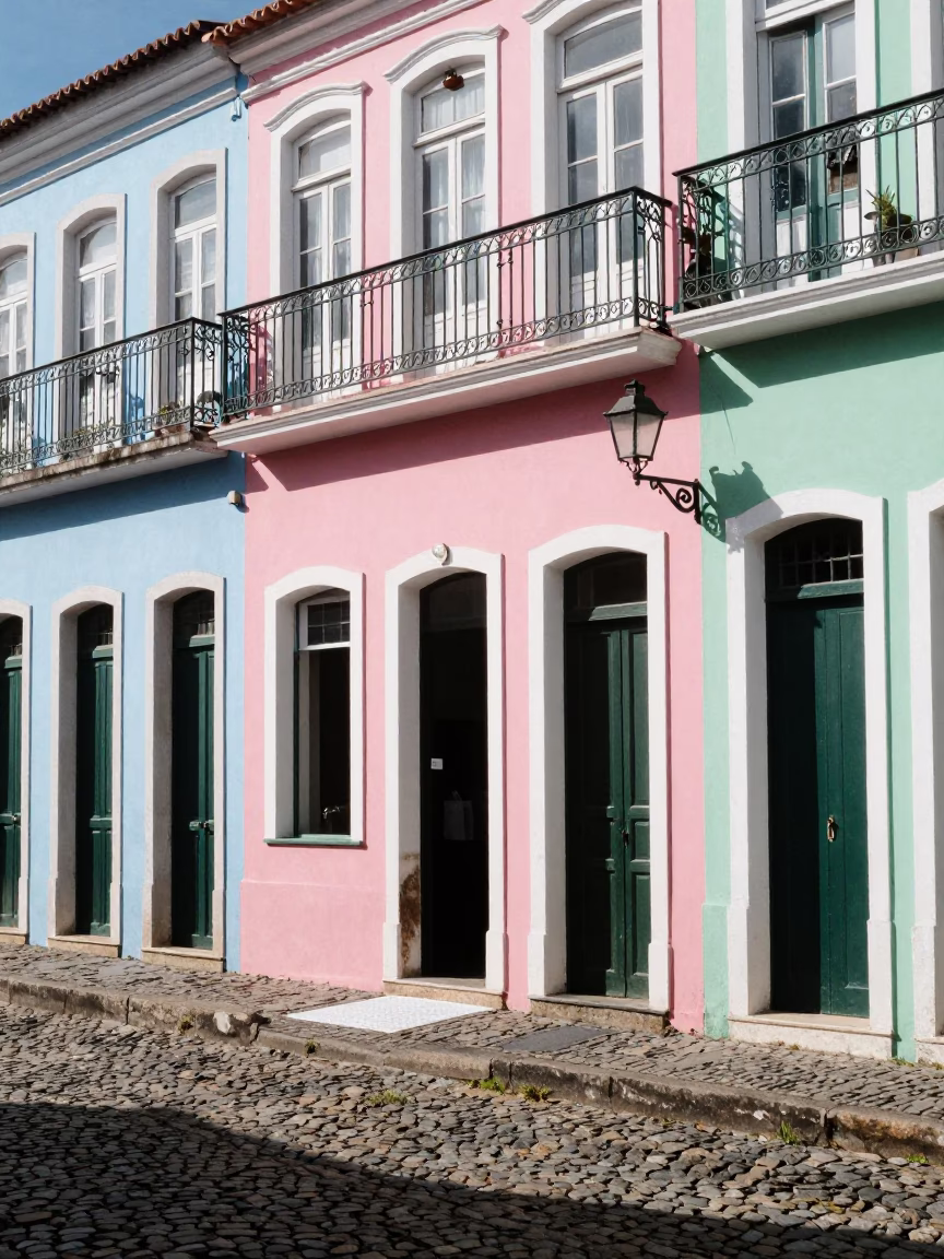 Vibrant Colonial Facade and Street Scene in Salvador Brazil Midmorning in in Salvador, Brazil