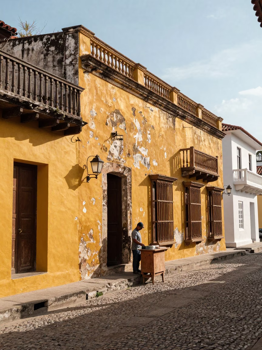 Vibrant Colonial Street Scene in Cartagena Colombia Early Afternoon Sunlight in in Cartagena, Colombia