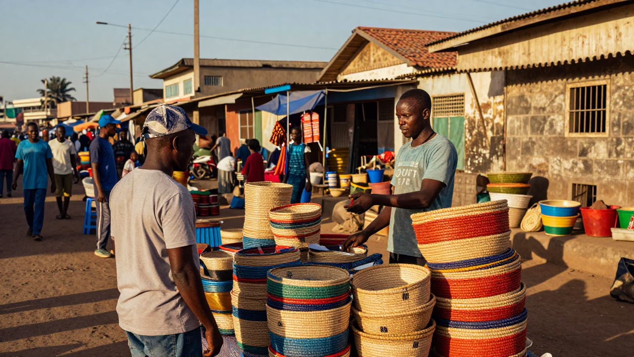 Vibrant Dakar Senegal Street Scene Late Afternoon Light with Local Commerce and Daily Life in in Dakar, Senegal
