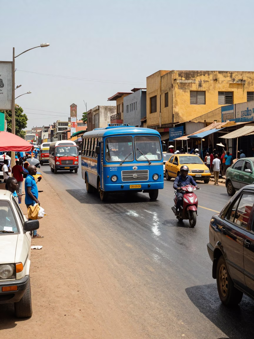 Vibrant Dakar Senegal Street Scene Midday Traffic and Local Commerce in in Dakar, Senegal
