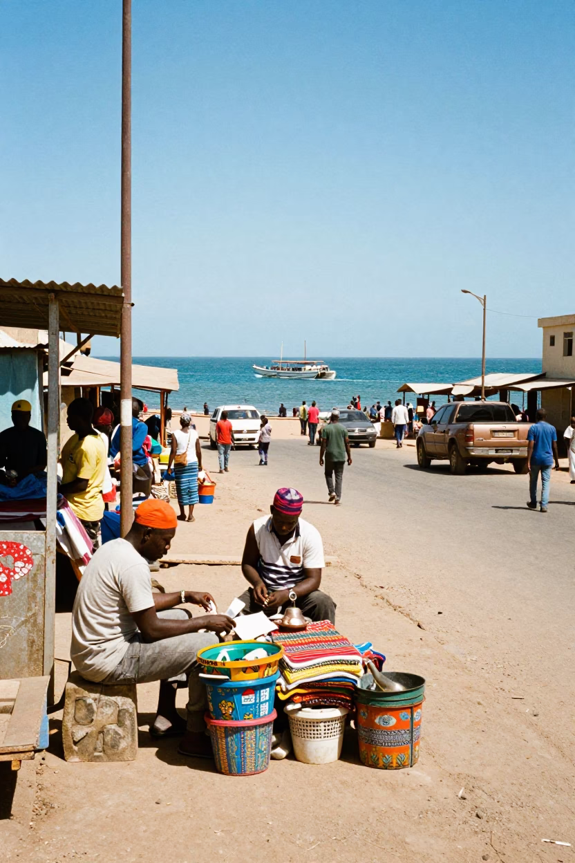 Vibrant Dakar Street Scene Midday with Local Commerce and Traditional Architecture in in Dakar, Senegal