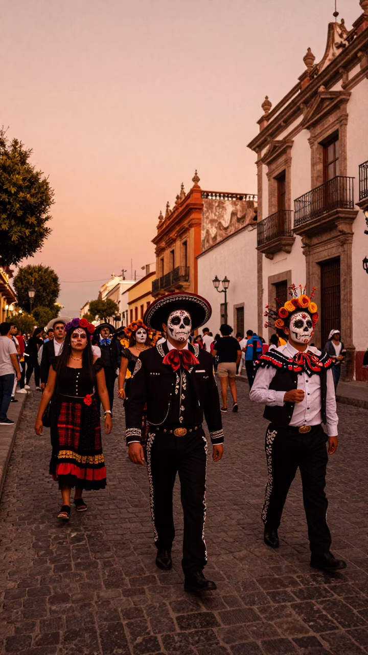 Vibrant Day of the Dead Parade in Guadalajara Mexico Before Dusk in in Guadalajara, Mexico