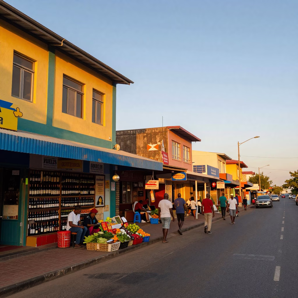 Vibrant Durban Early Evening Street Scene with Local Commerce and Harbor Activity in in Durban, South Africa