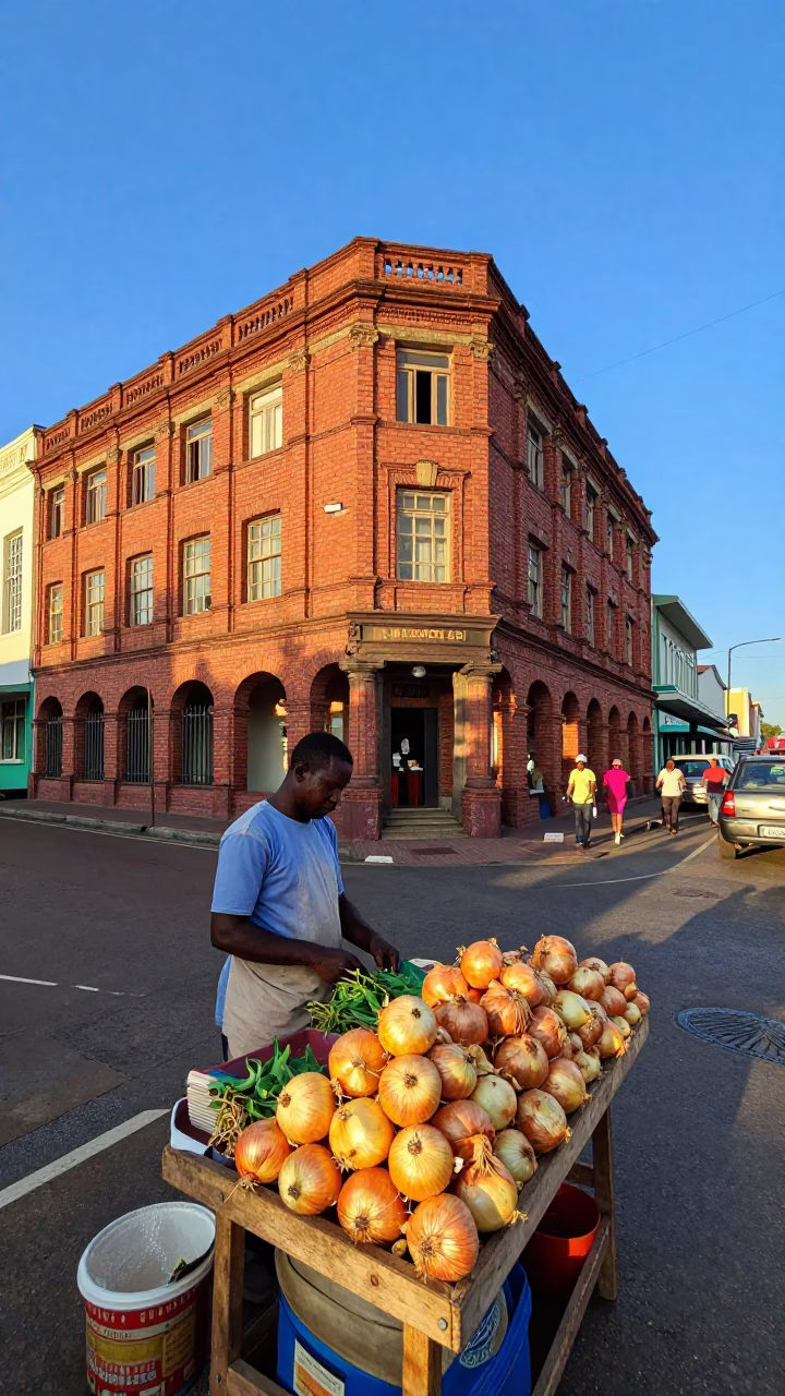 Vibrant Durban Street Life in Late Afternoon Sunlight with Local Market Goods in in Durban, South Africa