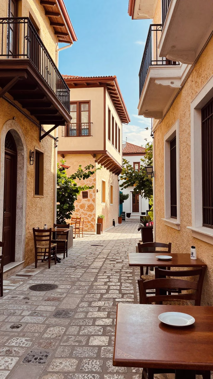 Vibrant Early Afternoon Street Scene in Athens Greece with Local Dining Elements in in Athens, Greece