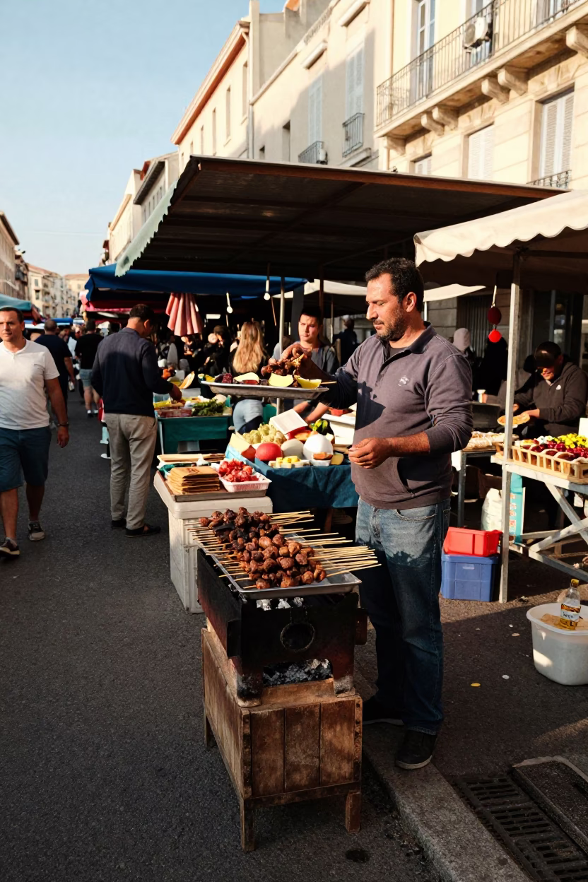 Vibrant Early Afternoon Street Scene in Marseille France with Local Market Goods in in Marseille, France
