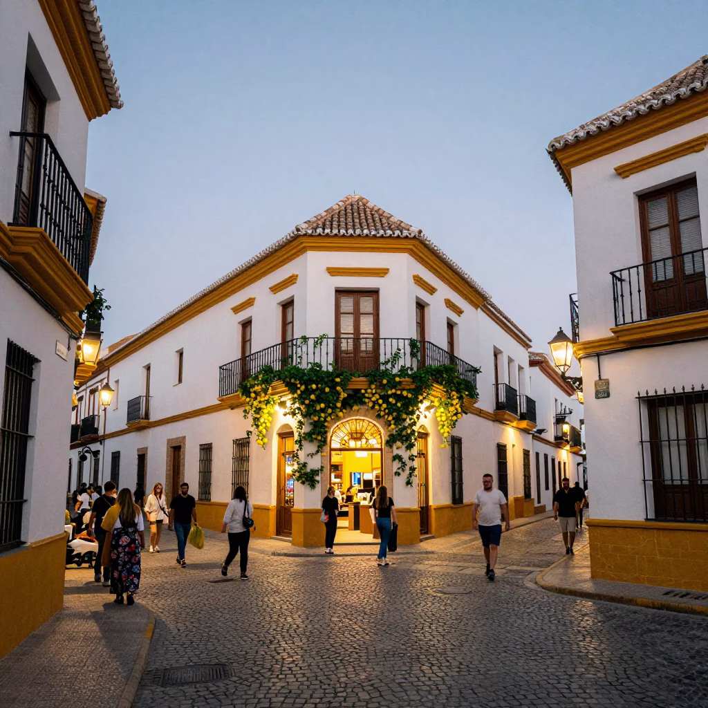 Vibrant Early Evening Street Scene in Granada Spain with Lemons and Local Life in in Granada, Spain
