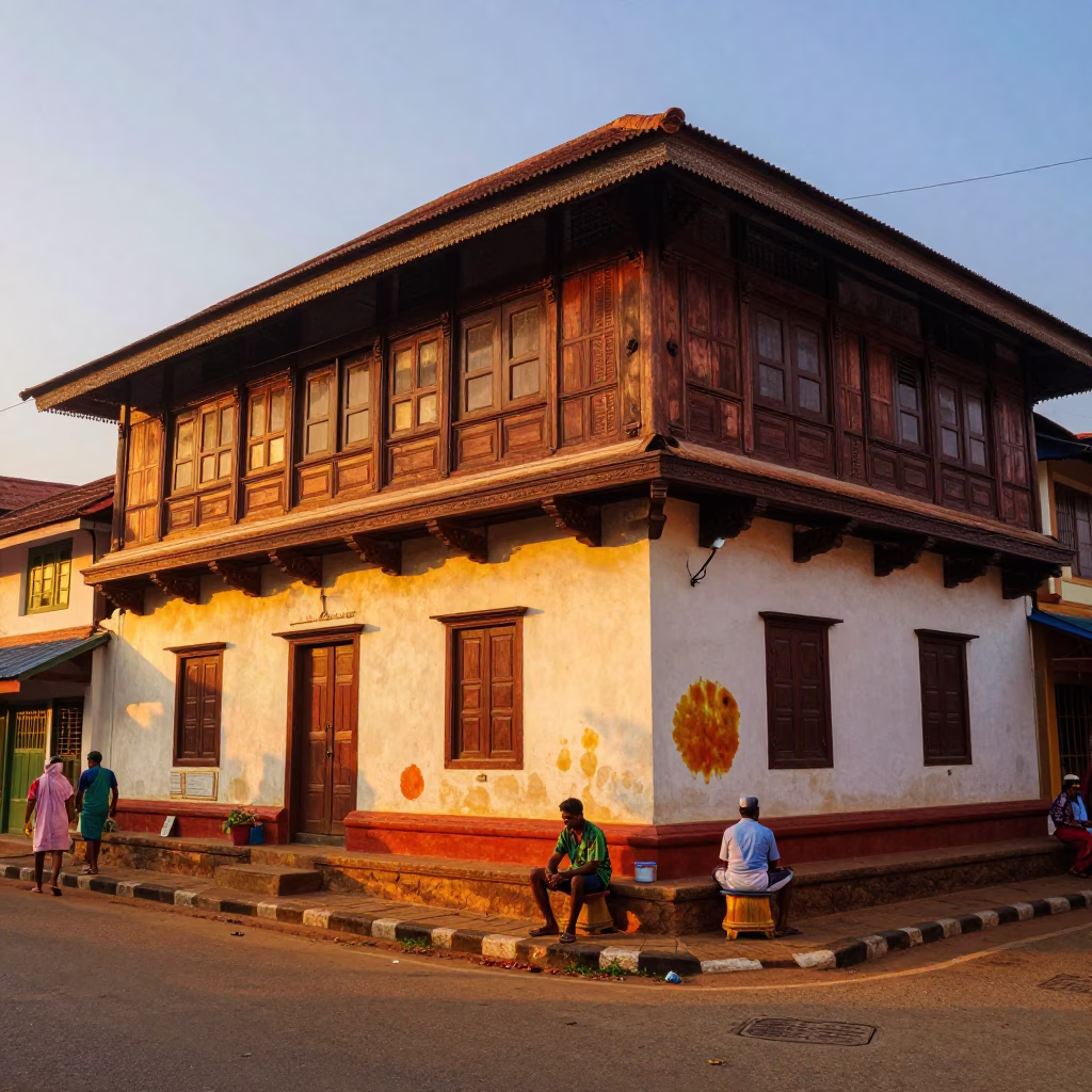 Vibrant Evening Street Scene in Kochi India with Tea Stains and Local Life in in Kochi, India