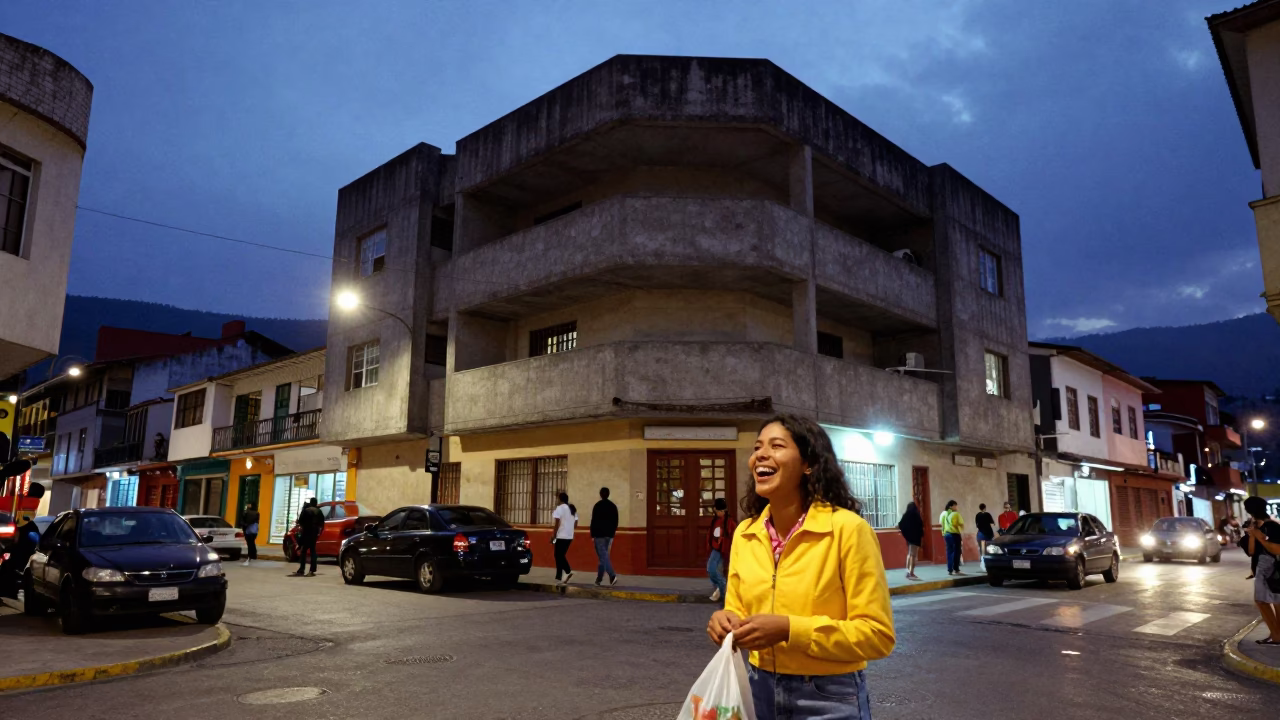 Vibrant Evening Street Scene in Medellin Colombia with Concrete Architecture and Local Life in in Medellin, Colombia
