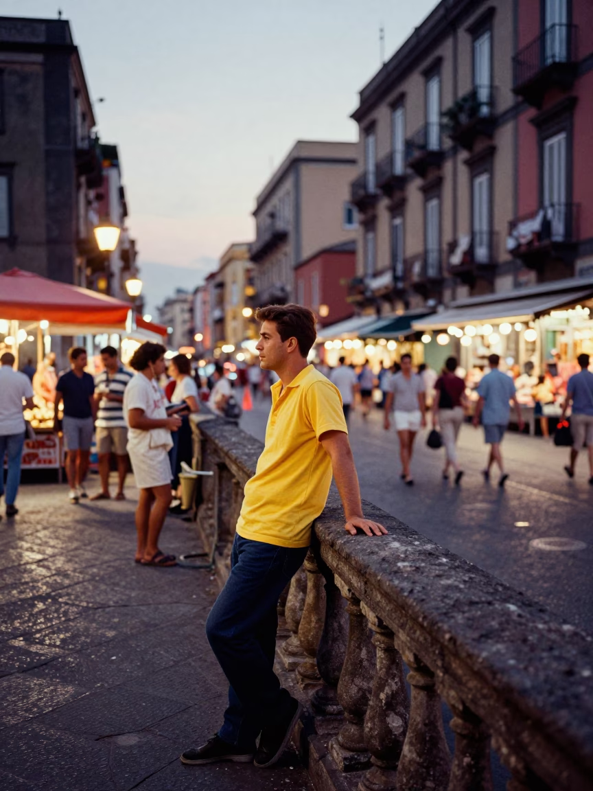 Vibrant Evening Street Scene in Naples Italy with Colorful Local Life in in Naples, Italy