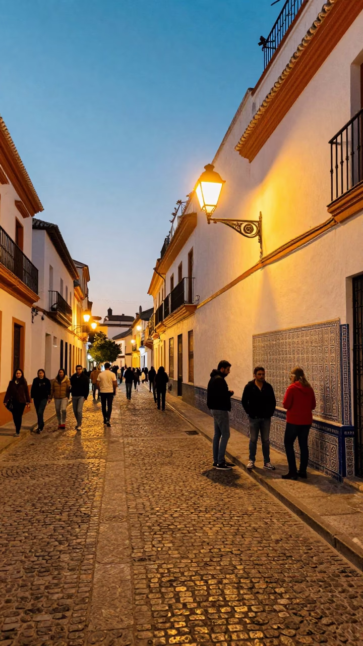 Vibrant Granada Spain Street Scene at Dusk with Locals and Traditional Architecture in in Granada, Spain