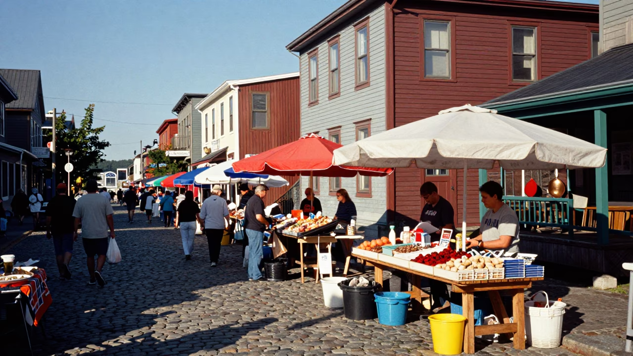 Vibrant Halifax Nova Scotia Late Afternoon Street Scene with Colorful Merchants and Local Life in in Halifax, Nova Scotia, Canada