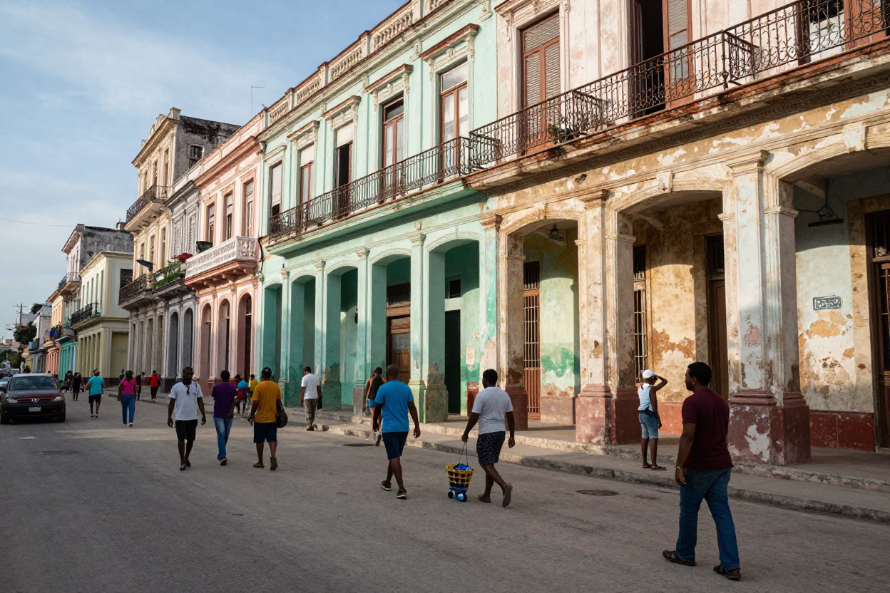 Vibrant Havana Cuba Street Scene Late Morning with Local Life and Architecture in in Havana, Cuba