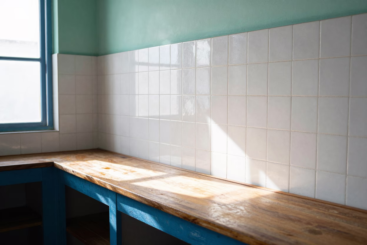 Vibrant Havana Kitchen with Ceramic Tiles and Morning Light in in Havana, Cuba