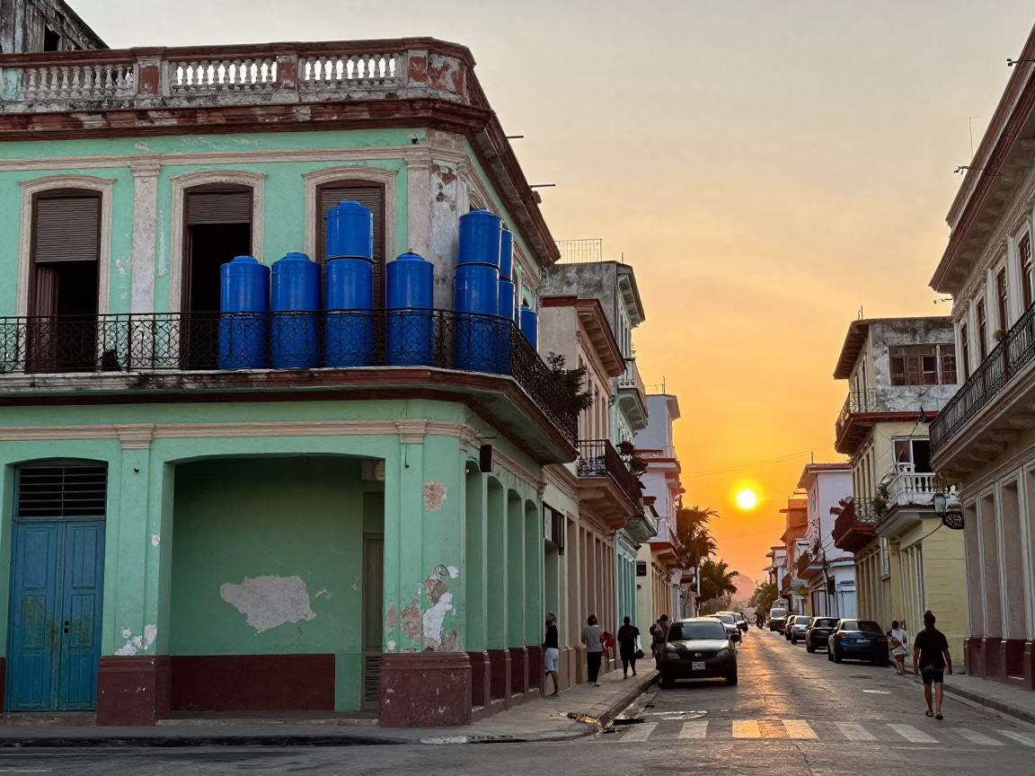 Vibrant Havana Street Scene at Sunset with Colorful Canisters and Vintage Cars in in Havana, Cuba