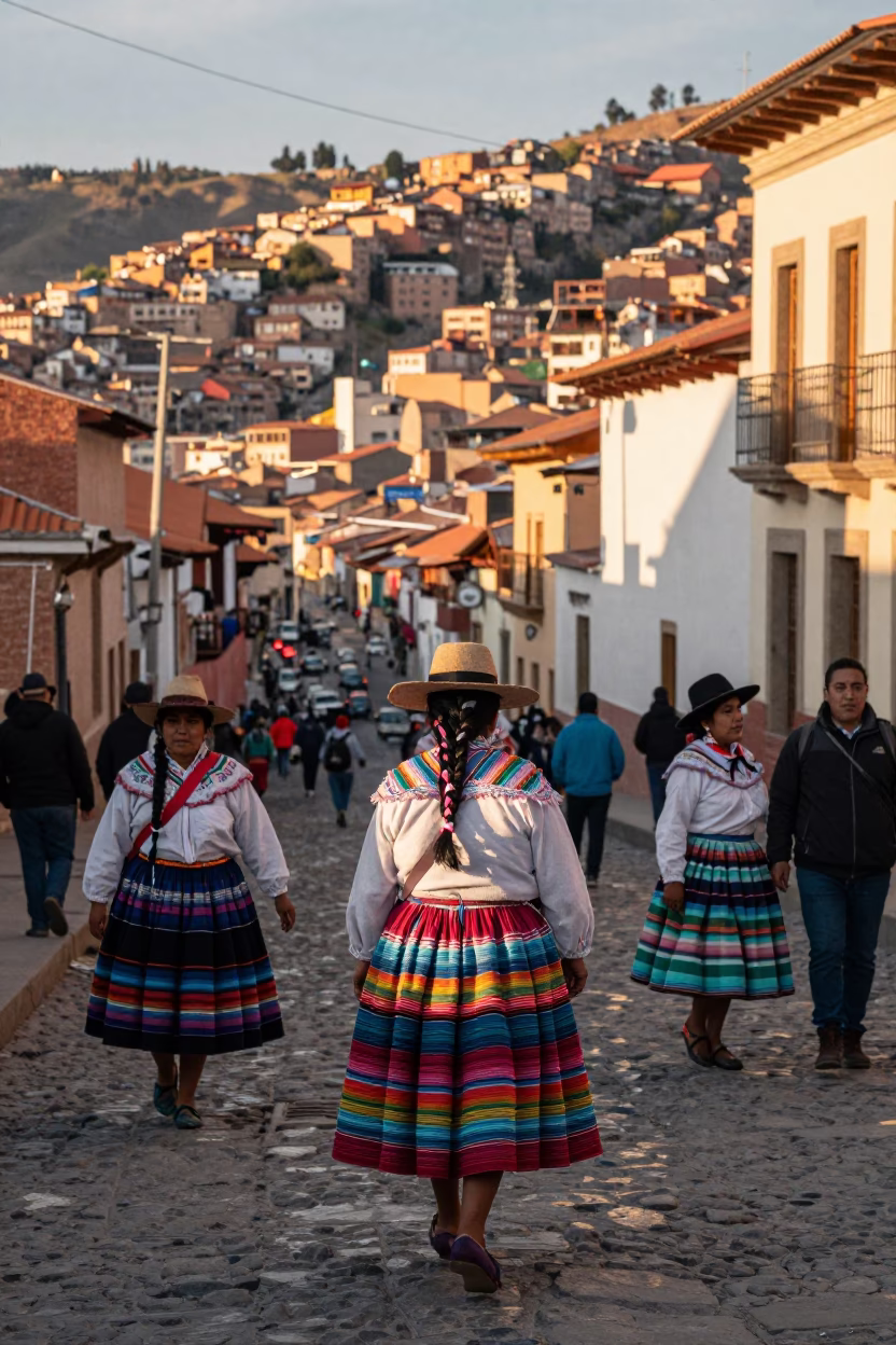 Vibrant La Paz Street Fashion Late Afternoon High Altitude Urban Scene in in La Paz, Bolivia