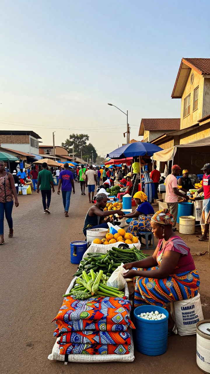 Vibrant Late Afternoon Street Scene in Accra Ghana with Local Market Activity in in Accra, Ghana