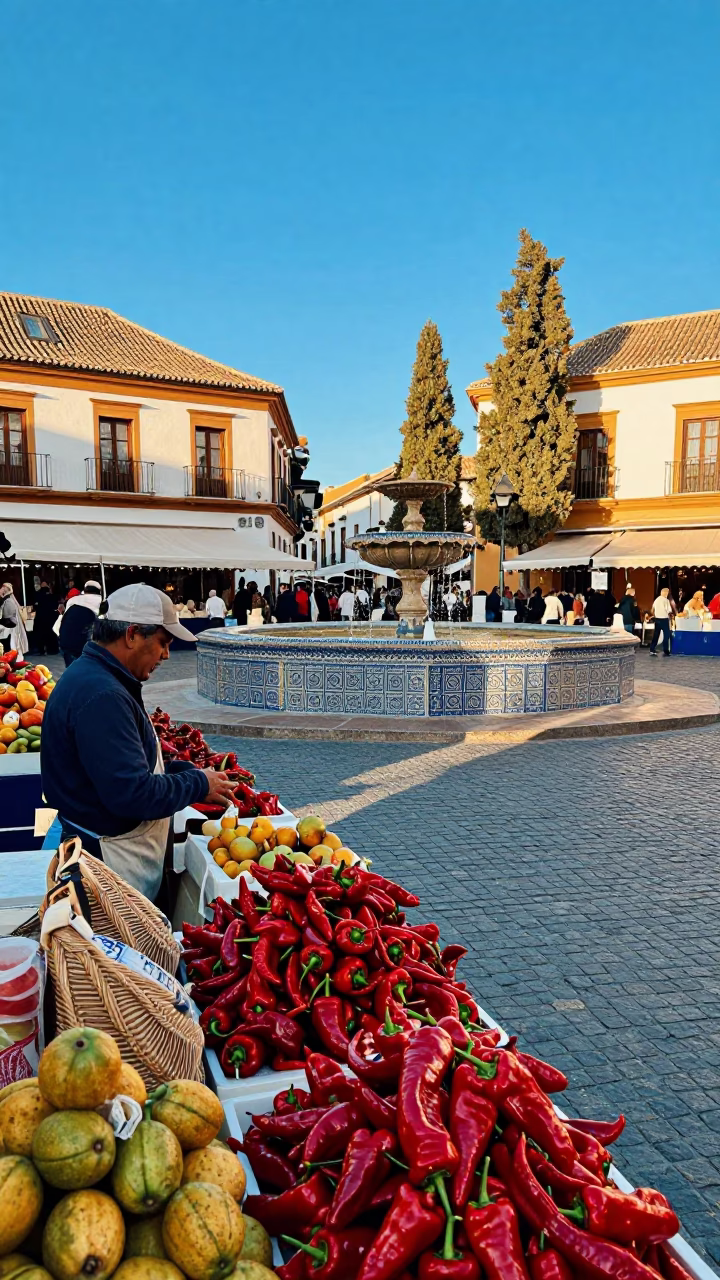 Vibrant Late Afternoon Street Scene in Granada Spain with Local Market Activity in in Granada, Spain