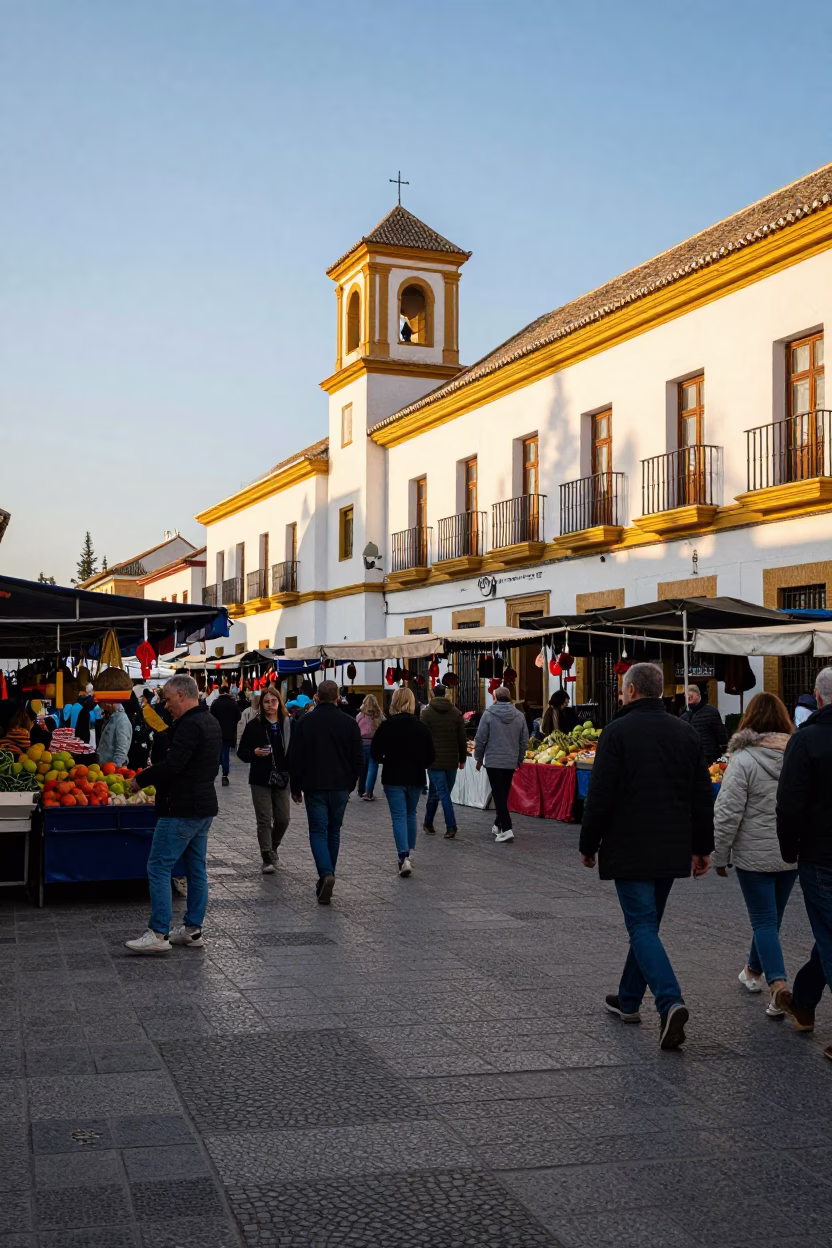 Vibrant Late Afternoon Street Scene in Granada Spain with Local Market Details in in Granada, Spain