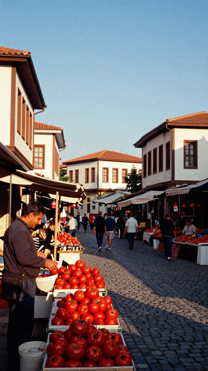 Vibrant Late Afternoon Street Scene in Izmir Turkey With Local Market Activity in in Izmir, Turkey