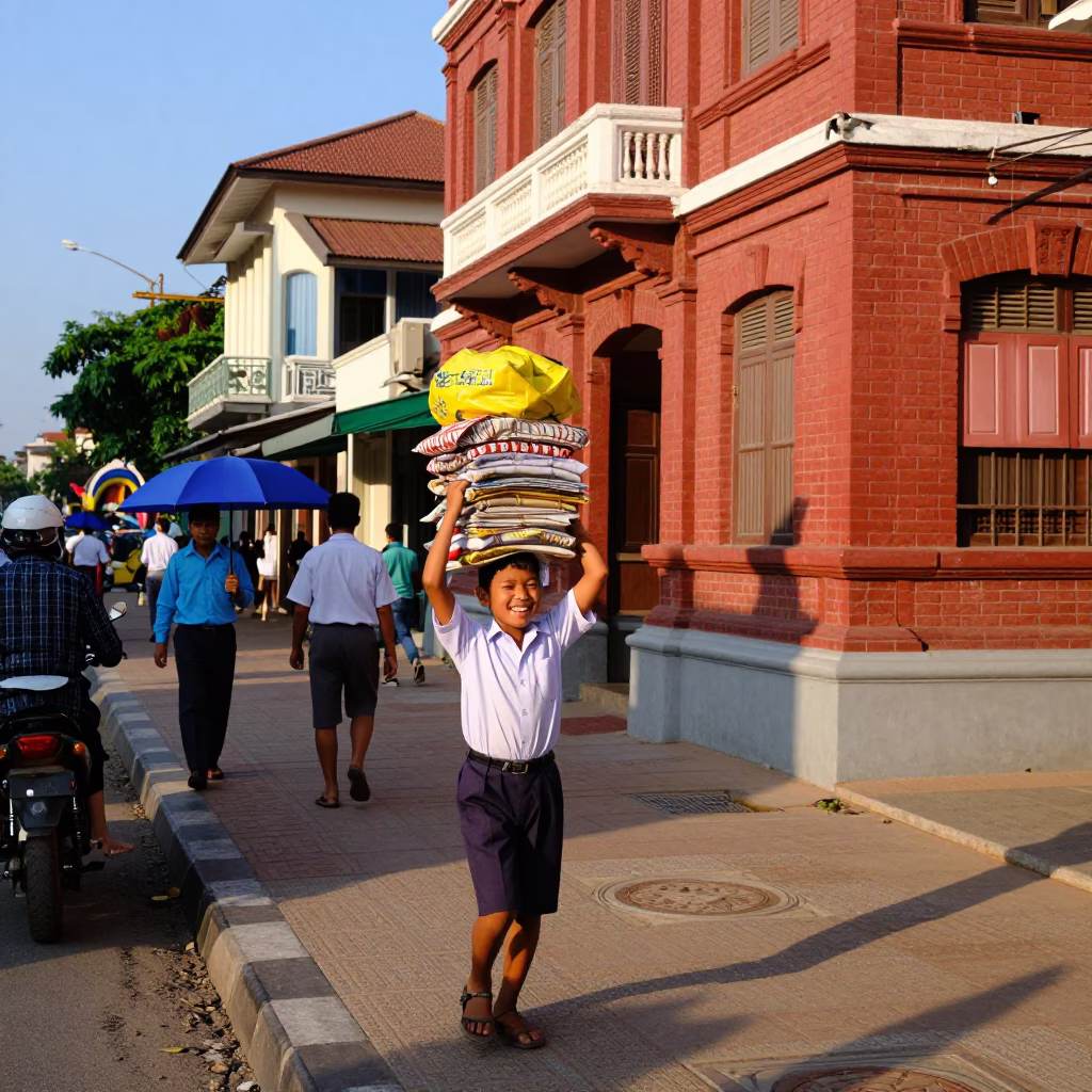 Vibrant Late Afternoon Street Scene in Phnom Penh Cambodia with Local Life in in Phnom Penh, Cambodia