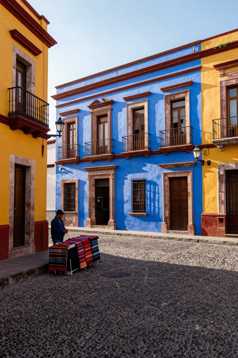 Vibrant Late Morning Street Scene in Oaxaca Mexico with Colorful Architecture in in Oaxaca, Mexico
