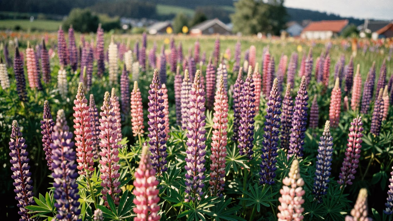 Vibrant Lupin Field Blooming in Bergen Norway Early Afternoon Light in in Bergen, Norway