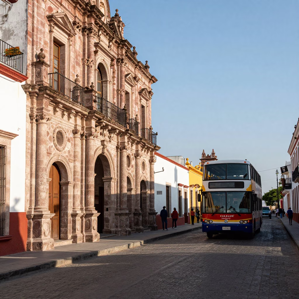 Vibrant Merida Mexico Early Afternoon Street Scene with Colonial Architecture and Local Life in in Merida, Mexico