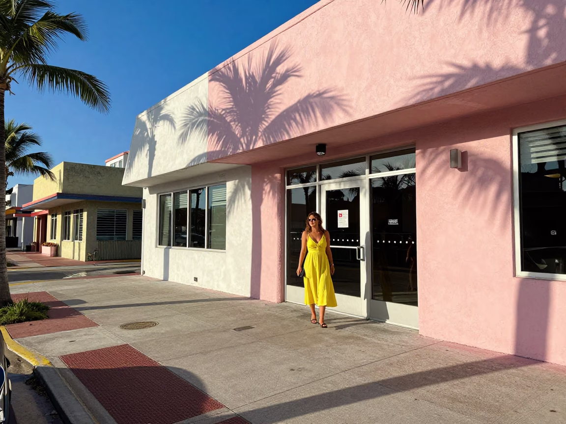 Vibrant Miami Florida Street Scene in Clear Late Afternoon Light with Vintage Details in in Miami, Florida, United States