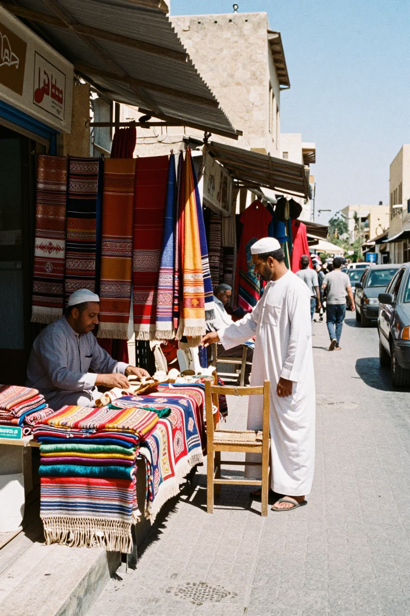 Vibrant Midday Street Scene in Alexandria Egypt with Colorful Local Commerce and Traditional Elements in in Alexandria, Egypt