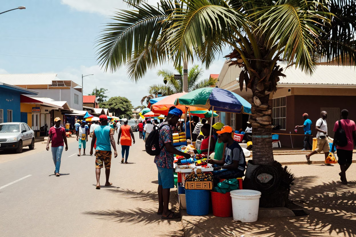 Vibrant Midday Street Scene in Durban South Africa with Local Market Activity and Apples in in Durban, South Africa