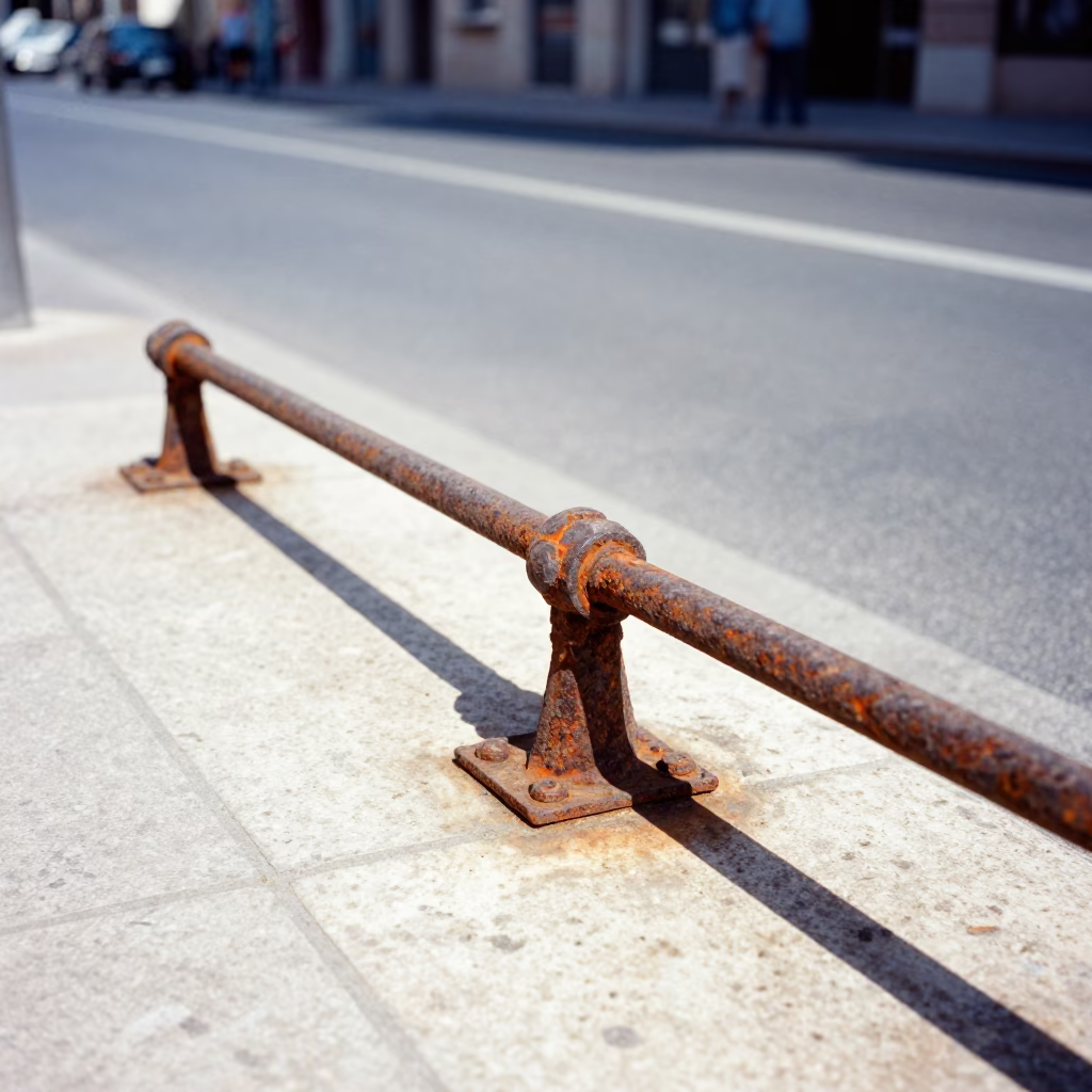 Vibrant Midday Street Scene in Marseille France Featuring Rusty Rail and Bicycle in in Marseille, France