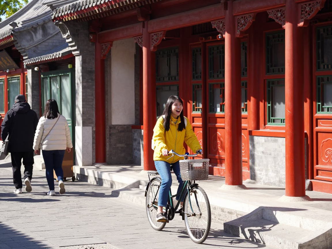Vibrant Midmorning Street Scene in Beijing China with Traditional Architecture and Local Life in in Beijing, China