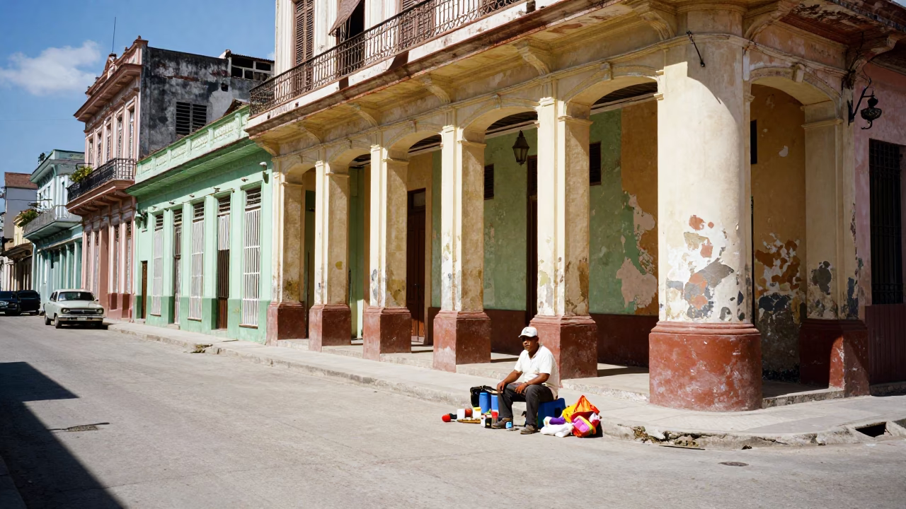 Vibrant Midmorning Street Scene in Havana Cuba with Local Artisan and Colorful Architecture in in Havana, Cuba