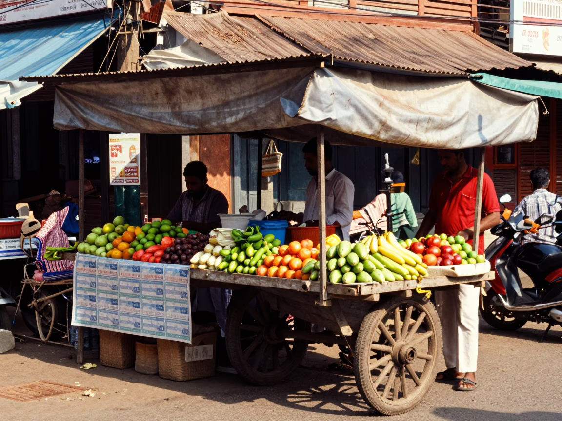 Vibrant Midmorning Street Scene in Kochi India with Local Vendor and Traditional Elements in in Kochi, India