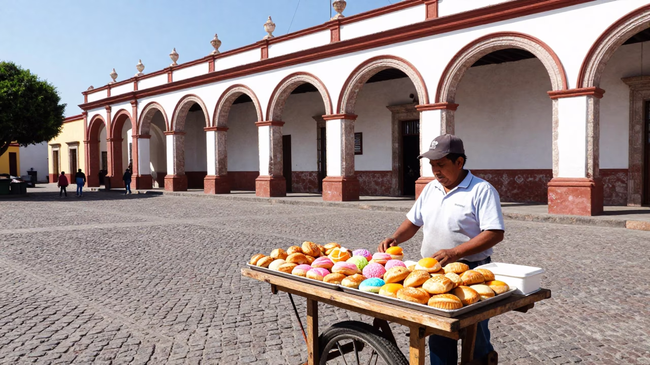 Vibrant Midmorning Street Scene in Merida Mexico with Local Vendor and Colorful Architecture in in Merida, Mexico