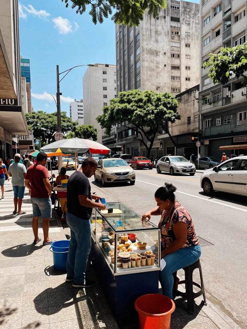 Vibrant Midmorning Street Scene in São Paulo Brazil with Urban Details in in São Paulo, Brazil