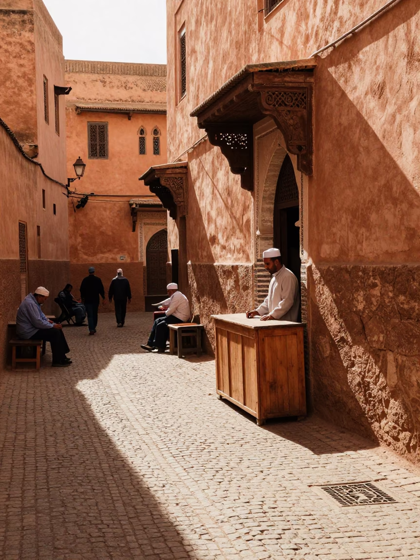Vibrant Moroccan Street Scene in Fez With Traditional Architecture and Daily Life in in Fez, Morocco