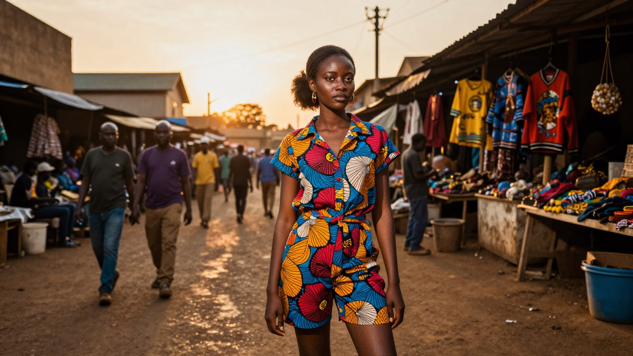 Vibrant Nairobi Street Fashion Portrait at Golden Hour with Local Market Details in in Nairobi, Kenya