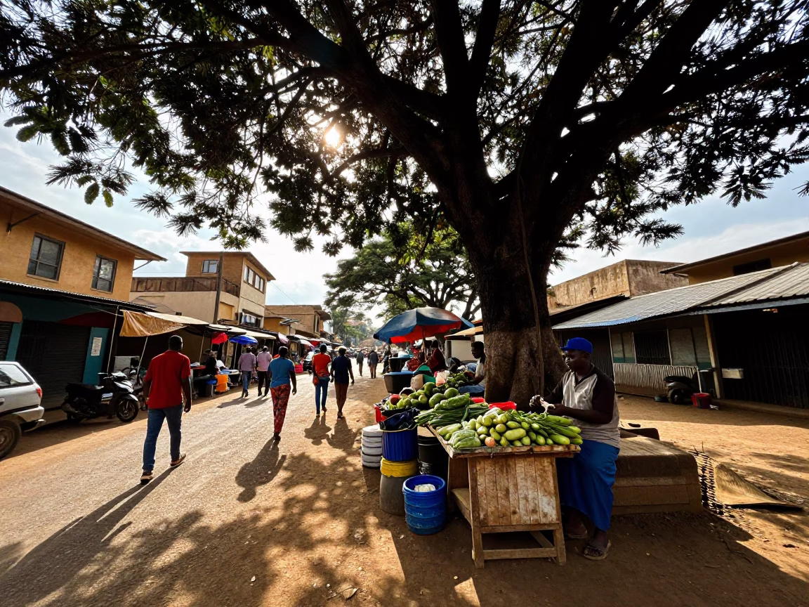 Vibrant Nairobi Street Scene Late Morning with Local Market Activity in in Nairobi, Kenya