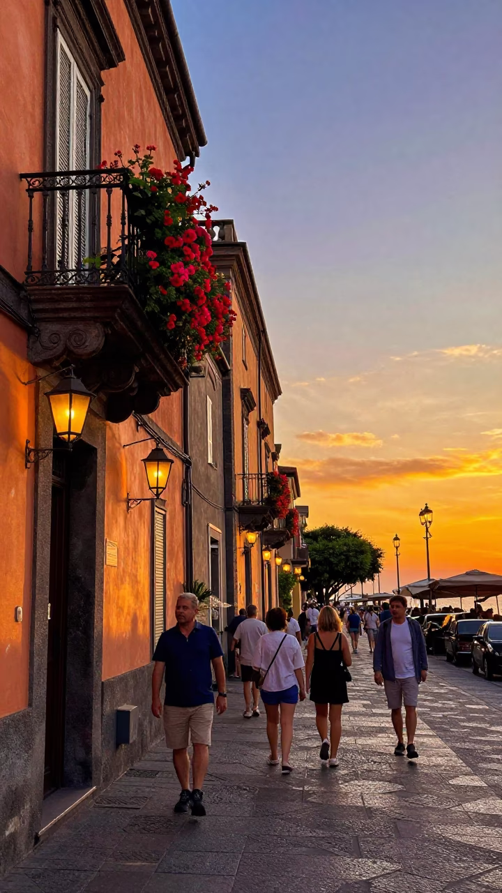 Vibrant Naples Italy Sunset Street Scene with Lanterns and Local Life in in Naples, Italy