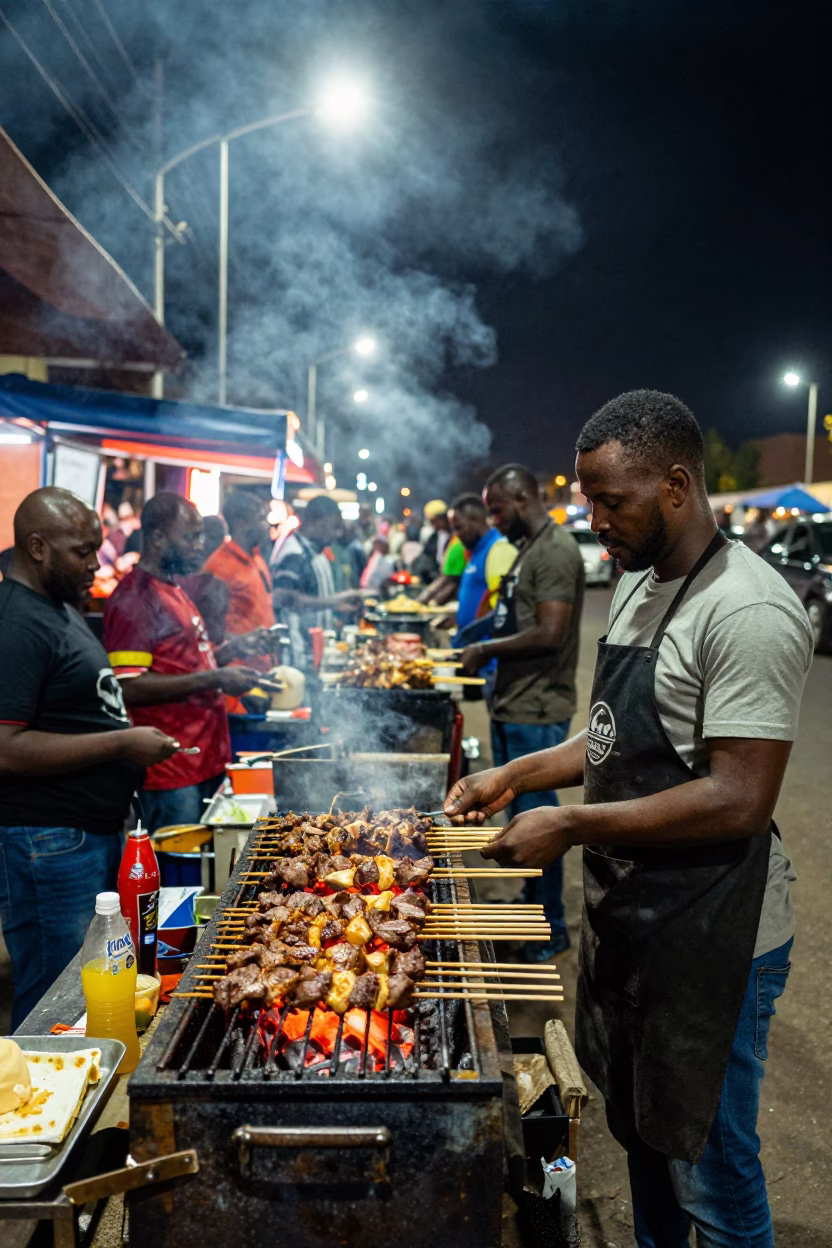 Vibrant Night Street Kebab Grill in Johannesburg South Africa in in Johannesburg, South Africa
