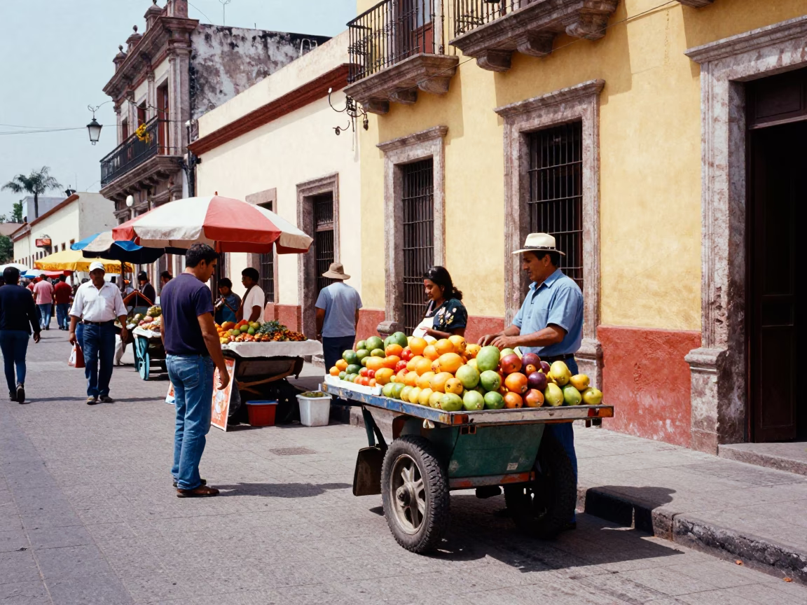 Vibrant Noon Street Scene in Guadalajara Mexico with Local Market Activity in in Guadalajara, Mexico
