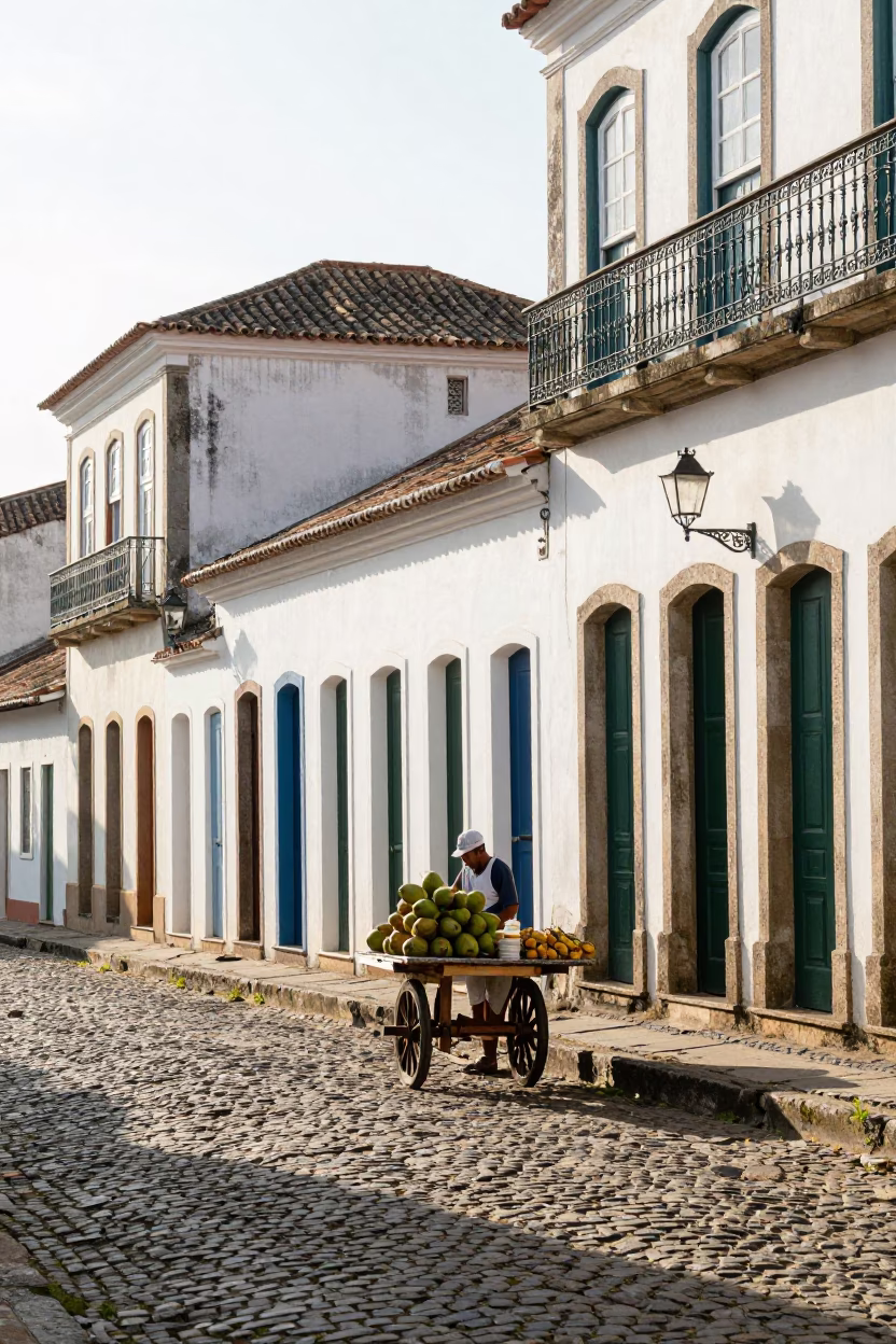 Vibrant Salvador Brazil Late Morning Street Scene with Colonial Architecture and Local Life in in Salvador, Brazil