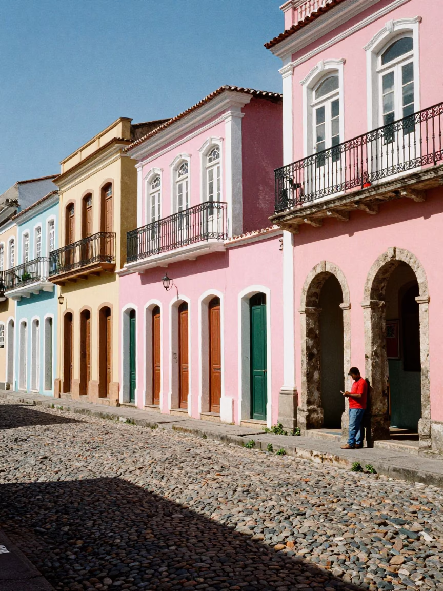 Vibrant Salvador Brazil Street Scene with Colorful Architecture and Local Life in in Salvador, Brazil