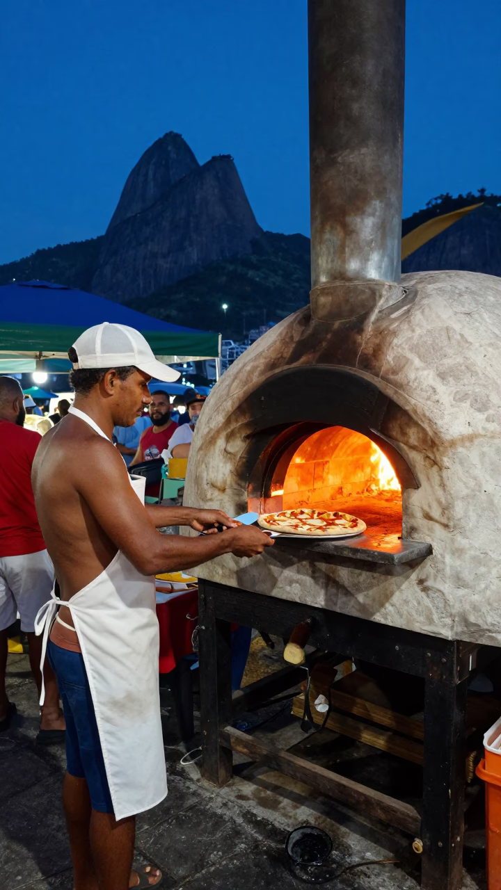 Vibrant Street Food Scene in Rio de Janeiro Brazil at Indigo Twilight in in Rio de Janeiro, Brazil