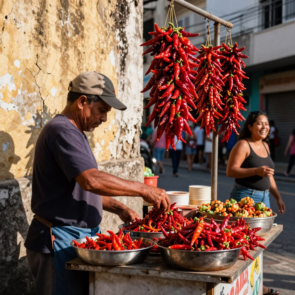 Vibrant Street Food Stall in São Paulo Late Morning Sunlight in in São Paulo, Brazil