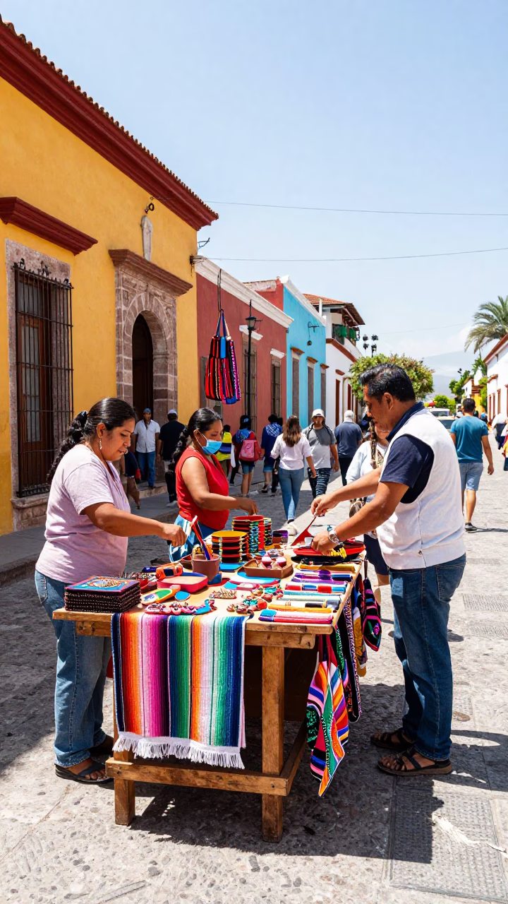 Vibrant Street Market Scene in Merida Mexico with Local Crafts and Daily Life in in Merida, Mexico