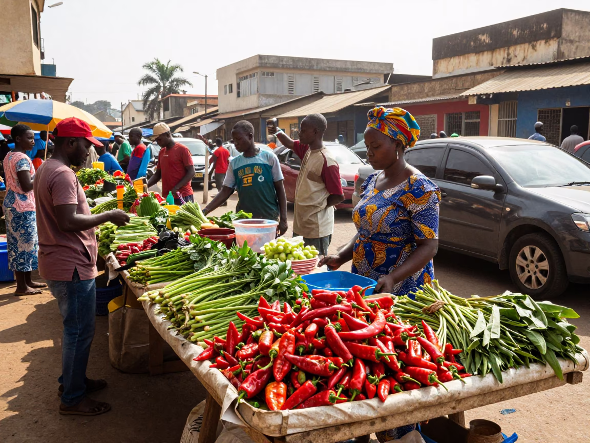 Vibrant Street Scene in Accra Ghana Late Morning Market Life in in Accra, Ghana