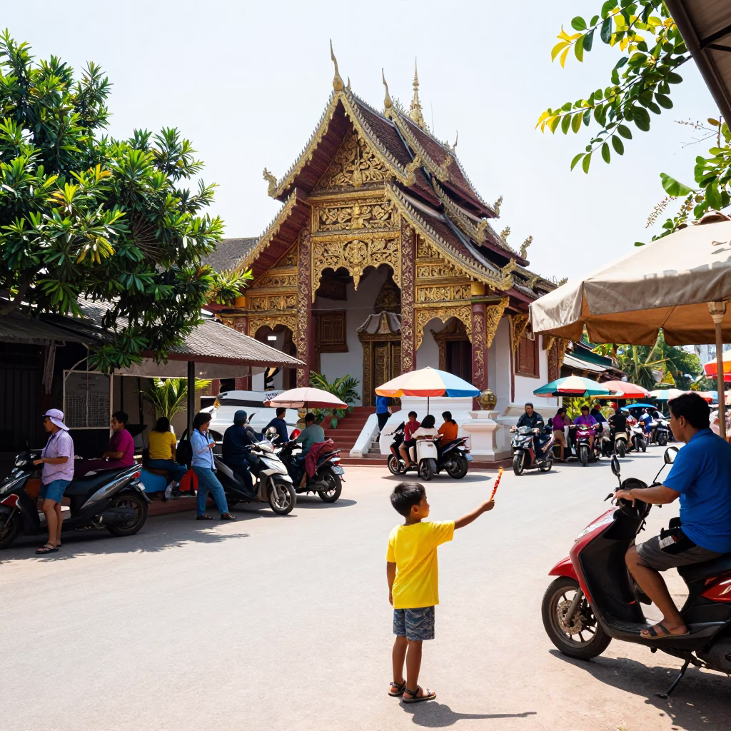 Vibrant Street Scene in Chiang Mai Thailand Under Bright Noon Sunlight in in Chiang Mai, Thailand